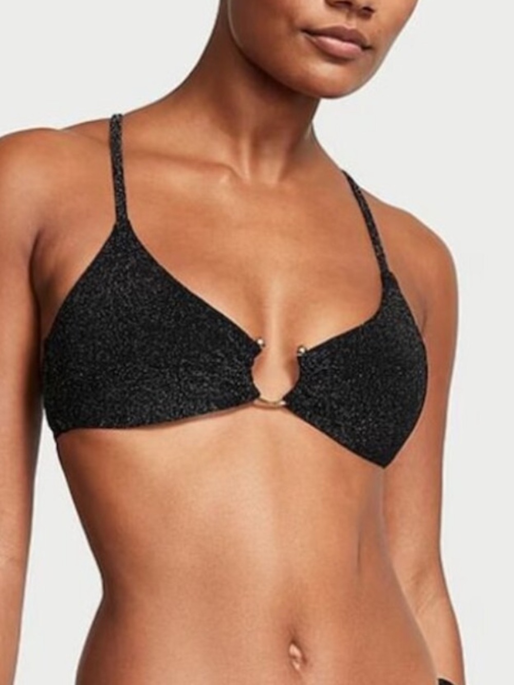 NWOT Victoria's Secret Shimmer Black Horseshoe Ring Bikini Top